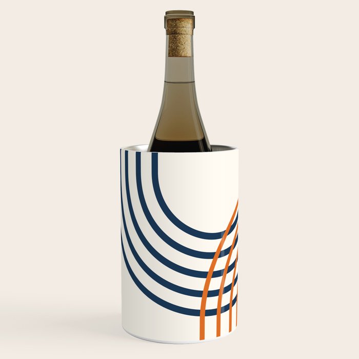 Geometric Lines Rainbow Abstract 5.1 in Navy Blue and Orange Wine Chiller Gallery Image 2