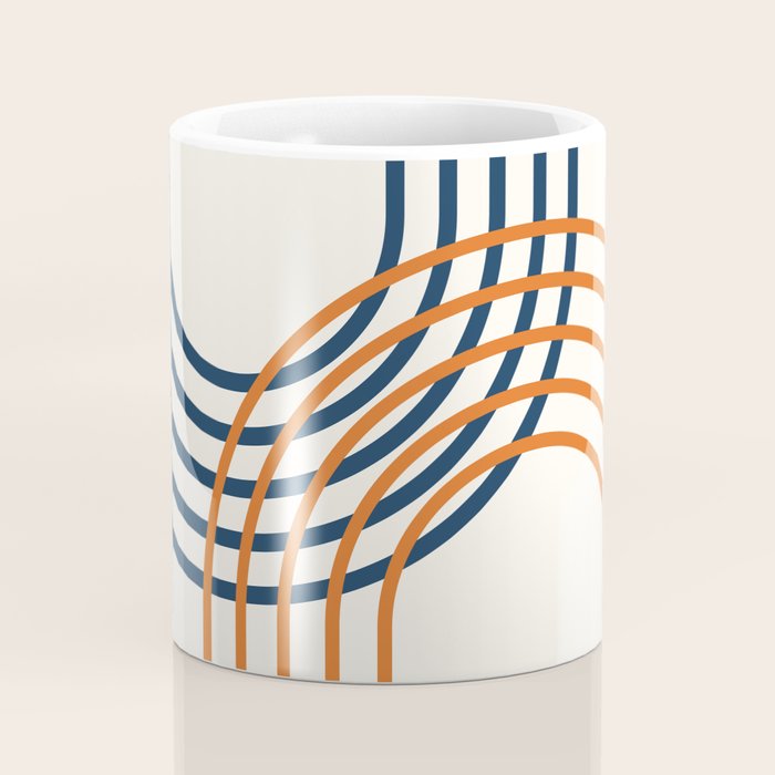 Geometric Lines Rainbow Abstract 5.1 in Navy Blue and Orange Coffee Mug Gallery Image 4