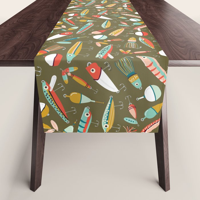 Fishing Lures Green Table Runner Gallery Image 1