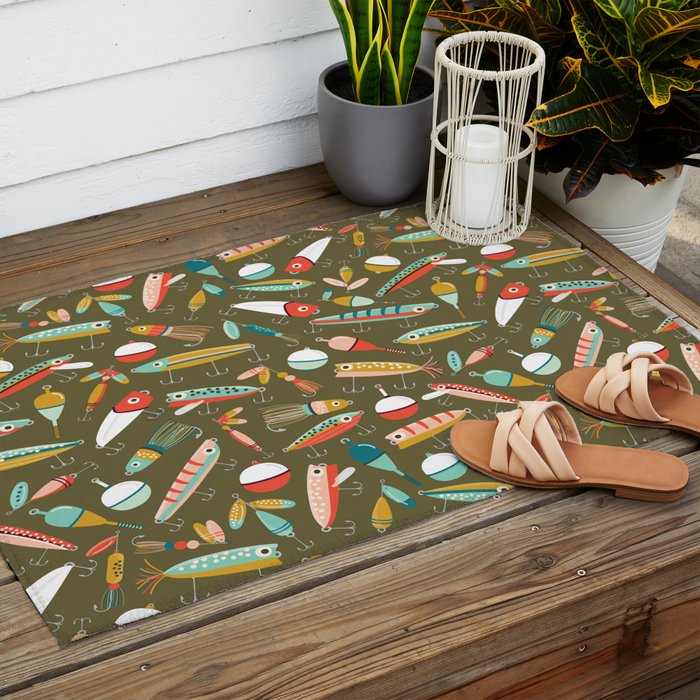 Fishing Lures Green Outdoor Rug Gallery Image 2