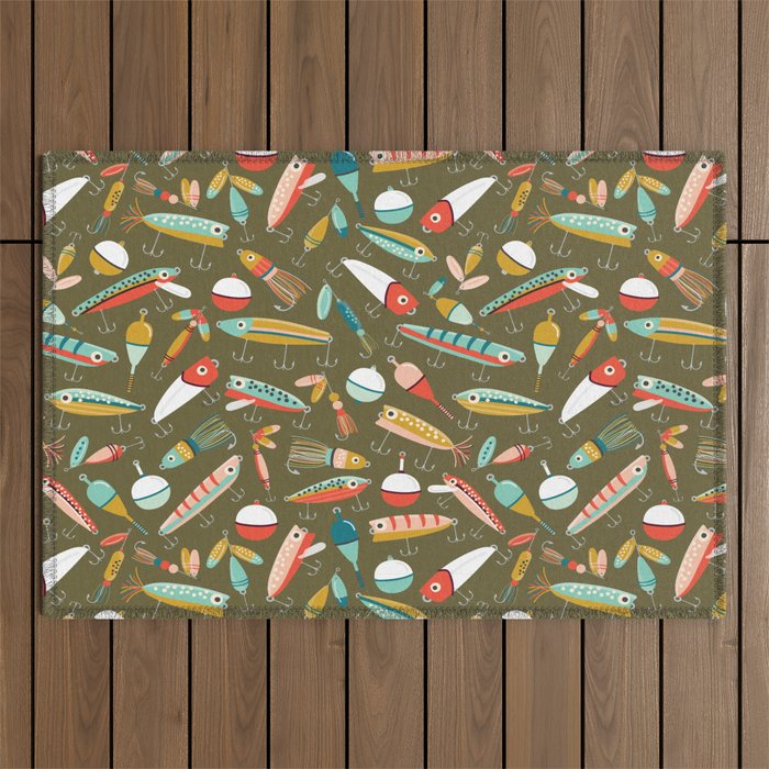 Fishing Lures Green Outdoor Rug Gallery Image 1