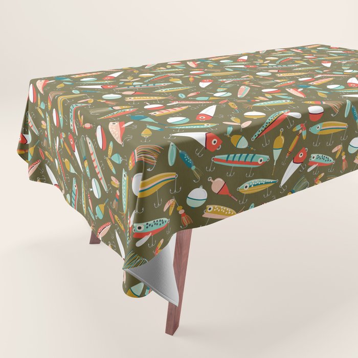 Fishing Lures Green Tablecloth Gallery Image 1