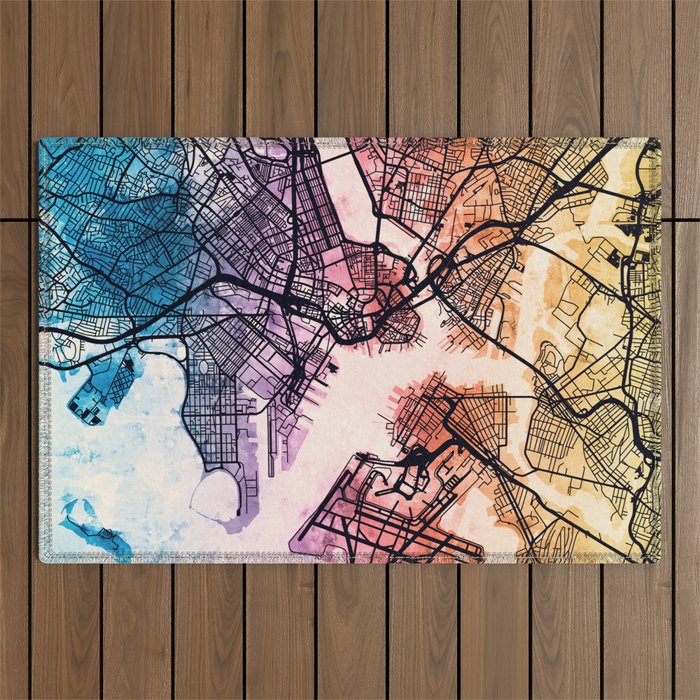 Boston Massachusetts Street Map Outdoor Rug Gallery Image 1