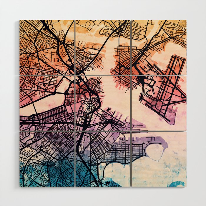 Boston Massachusetts Street Map Wood Wall Art Gallery Image 1