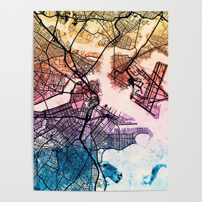 Boston Massachusetts Street Map Poster Gallery Image 1