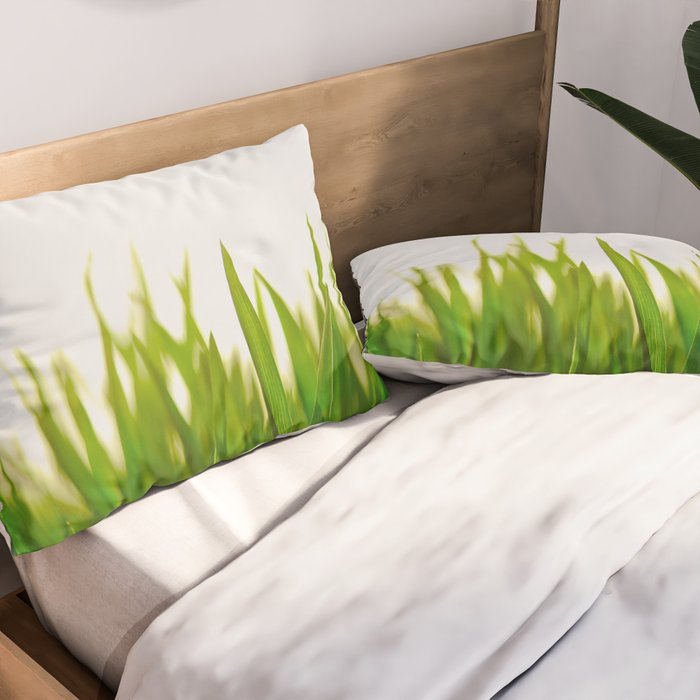 Close Up Of Green Blades Of Grass Pillow Sham Gallery Image 2