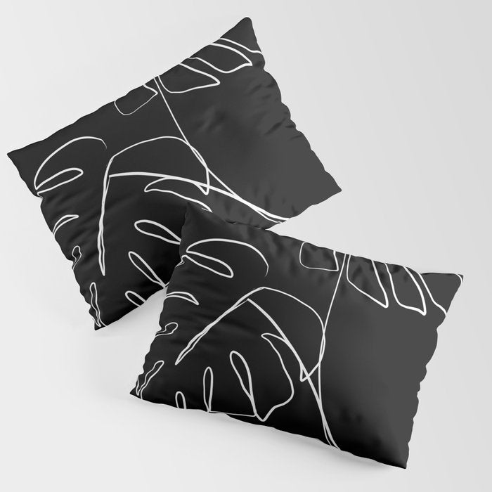 Monstera minimal - black Pillow Sham Gallery Image 3