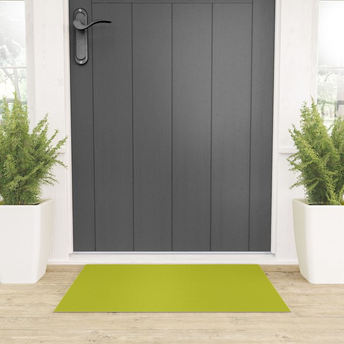 Eccentric Lime Solid Color Plain Yellowish Green Shade Modern Abstract Welcome Mat Gallery Image 3