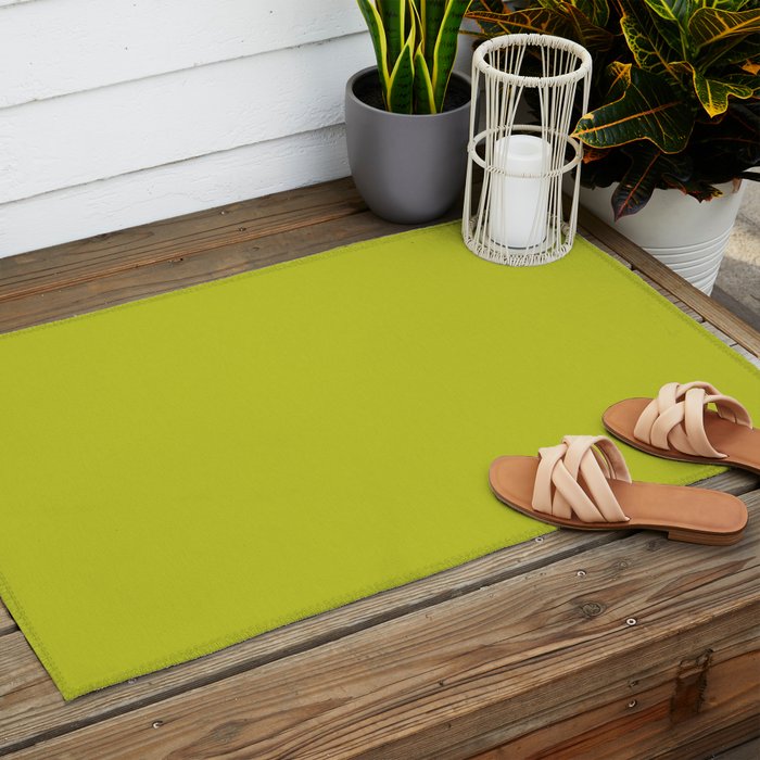 Eccentric Lime Solid Color Plain Yellowish Green Shade Modern Abstract Outdoor Rug Gallery Image 2