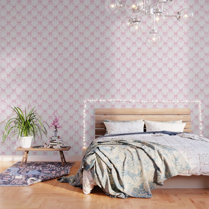 Pastel Pink Bows Coquette Aesthetic Vintage Romantic Feminine Preppy Bedroom Wallpaper Gallery Image 1