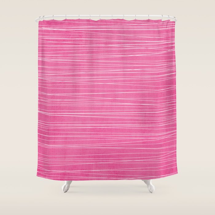 Pink White Lines Drawing Artwork Shower Curtain Gallery Image 1
