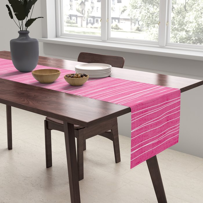 Pink White Lines Drawing Artwork Table Runner Gallery Image 2