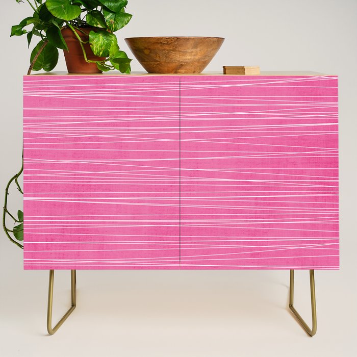 Pink White Lines Drawing Artwork Credenza Gallery Image 1