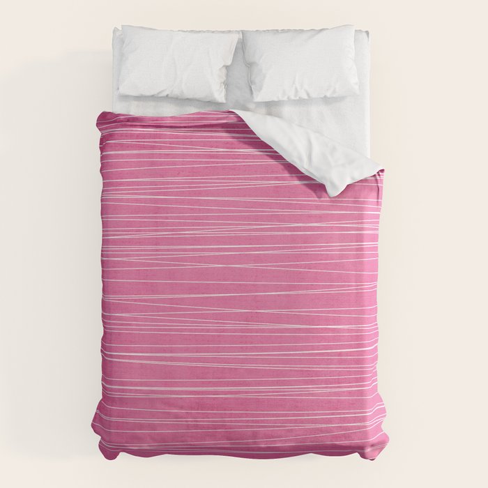 Pink White Lines Drawing Artwork Duvet Cover Gallery Image 6