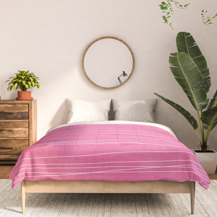 Pink White Lines Drawing Artwork Comforter Gallery Image 3