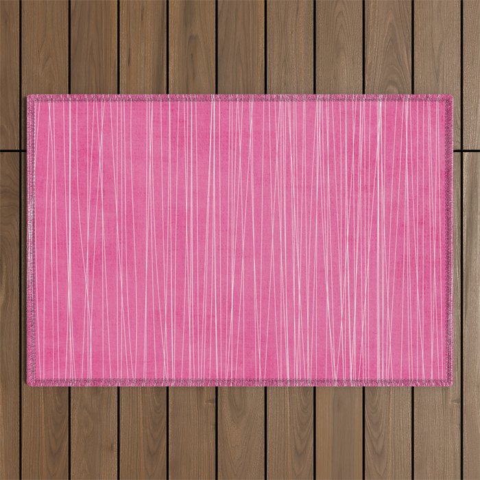 Pink White Lines Drawing Artwork Outdoor Rug