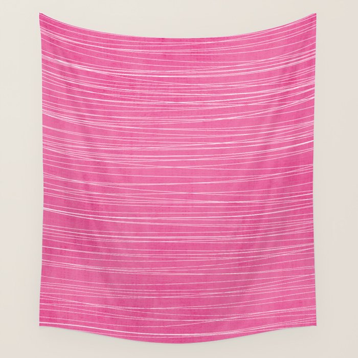 Pink White Lines Drawing Artwork Wall Tapestry Gallery Image 4