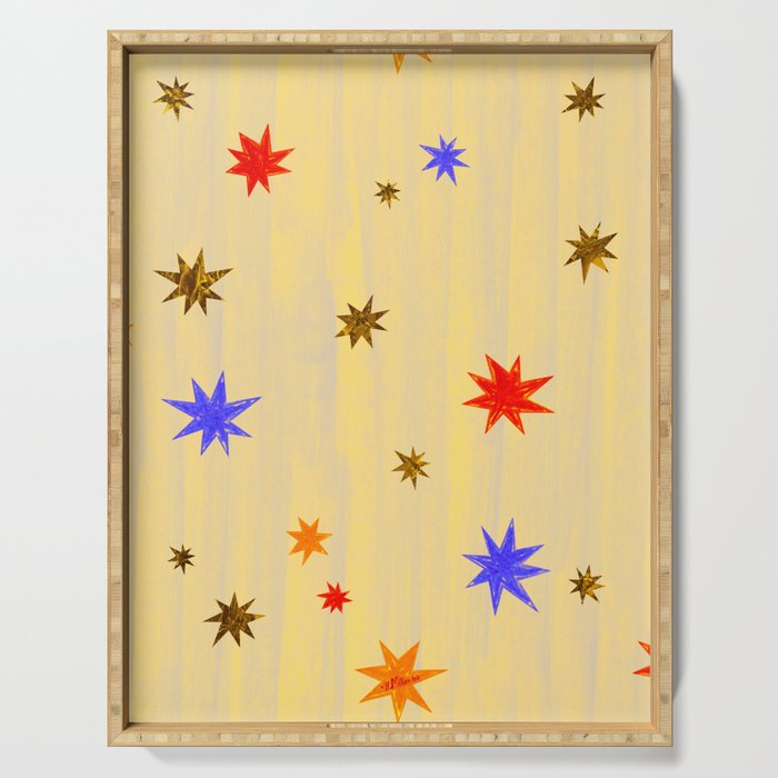 Celestial Star Twinkle in Golden Amber Watercolor Serving Tray Gallery Image 1