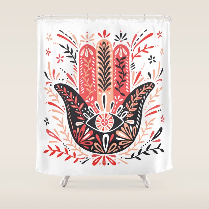 Hamsa Hand - Red & Black Palette Shower Curtain Gallery Image 1