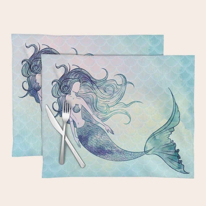 Watercolor Mermaid Placemat Gallery Image 1