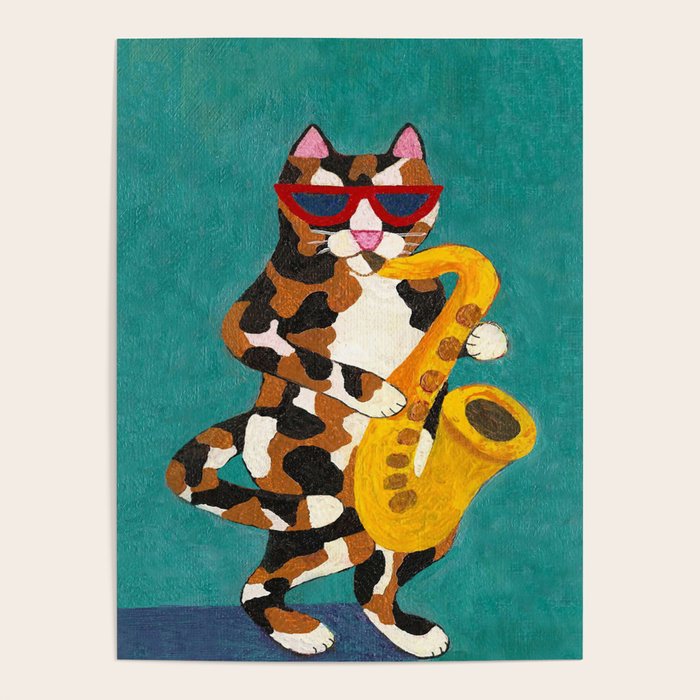 Calico Cat Saxophone Player Poster Gallery Image 1