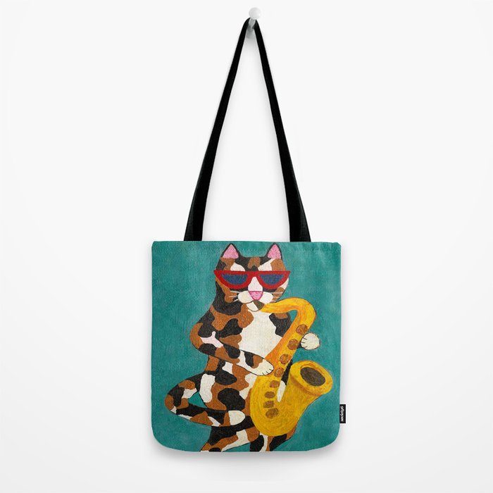 Calico Cat Saxophone Player Tote Bag Gallery Image 2