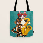 Calico Cat Saxophone Player Tote Bag Gallery Image 1