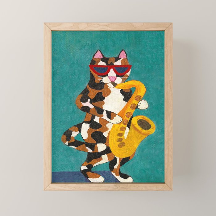 Calico Cat Saxophone Player Mini Art Print Gallery Image 1