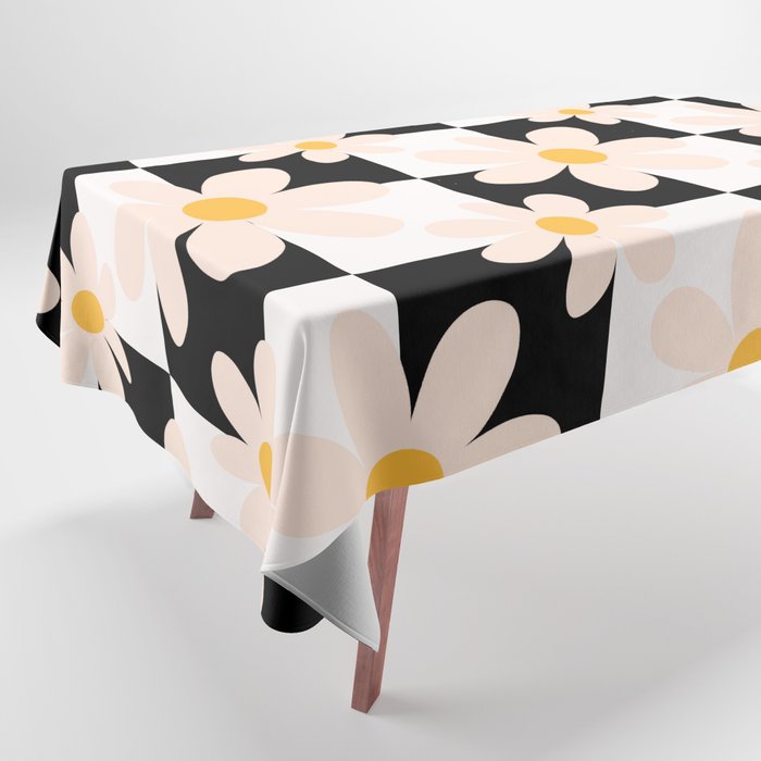 Black and White Checkered Daisy pattern  Tablecloth Gallery Image 1