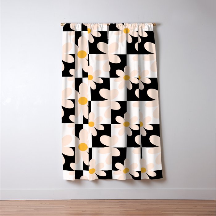 Black and White Checkered Daisy pattern  Window Curtain Gallery Image 3