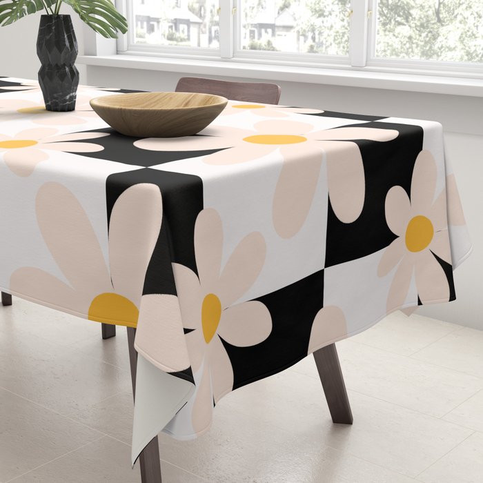 Black and White Checkered Daisy pattern  Tablecloth Gallery Image 3