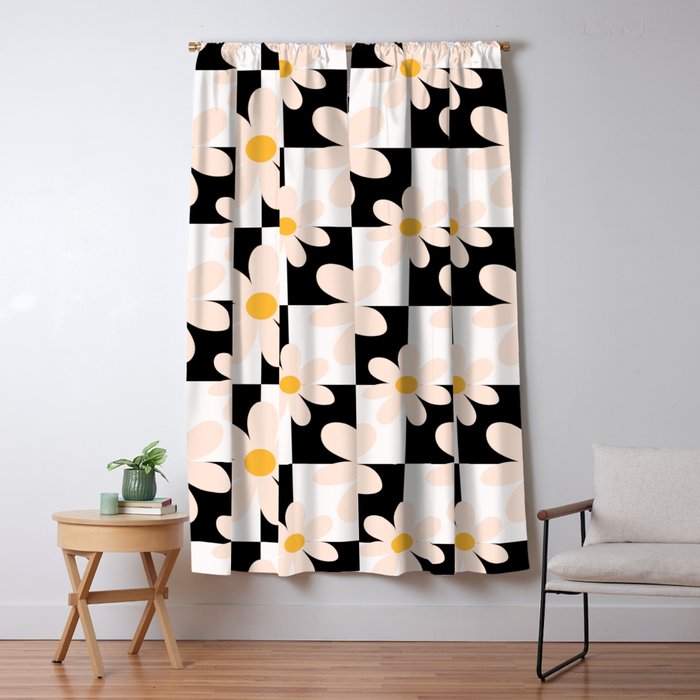 Black and White Checkered Daisy pattern  Window Curtain Gallery Image 5
