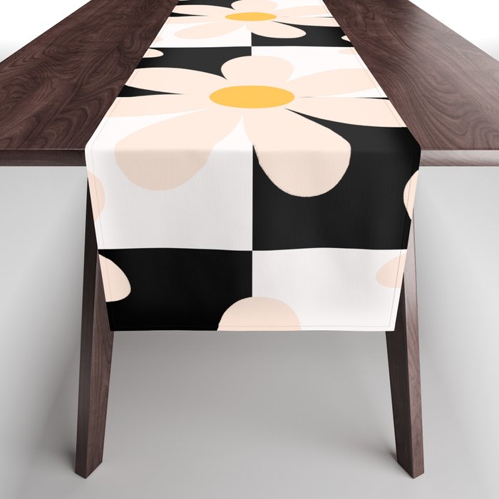 Black and White Checkered Daisy pattern  Table Runner Gallery Image 1