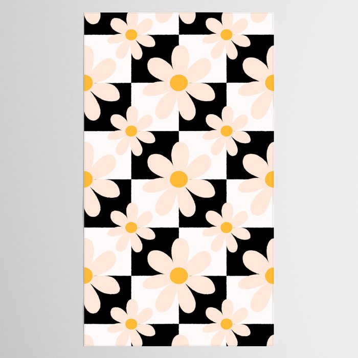 Black and White Checkered Daisy pattern  Tablecloth Gallery Image 2