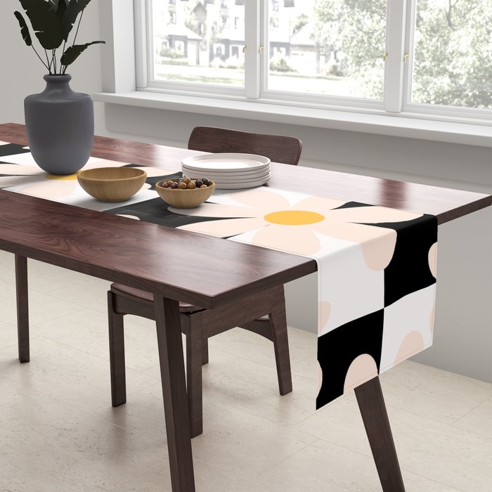 Black and White Checkered Daisy pattern  Table Runner Gallery Image 2