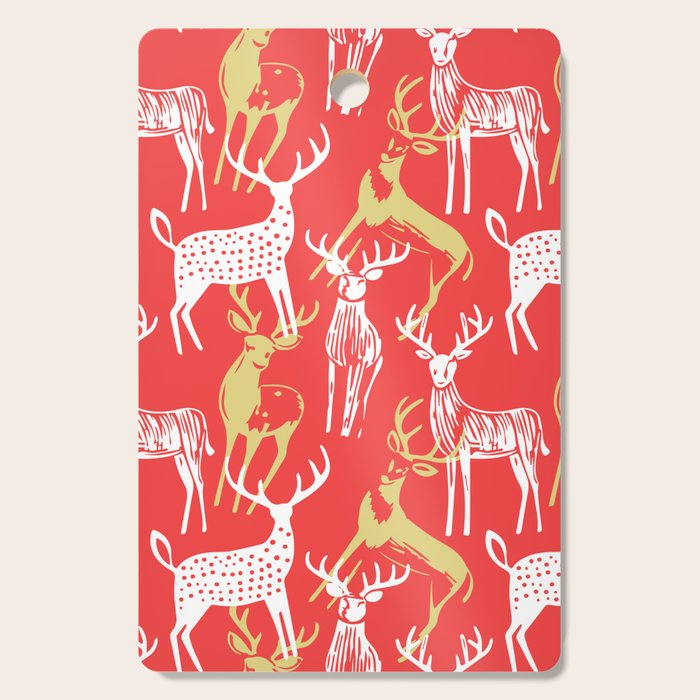 Red christmas reindeer animal pattern Cutting Board Gallery Image 1