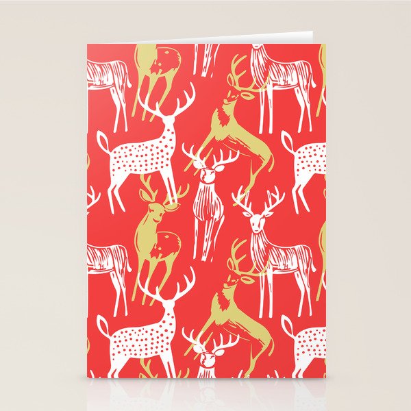 Red christmas reindeer animal pattern Stationery Card Gallery Image 1