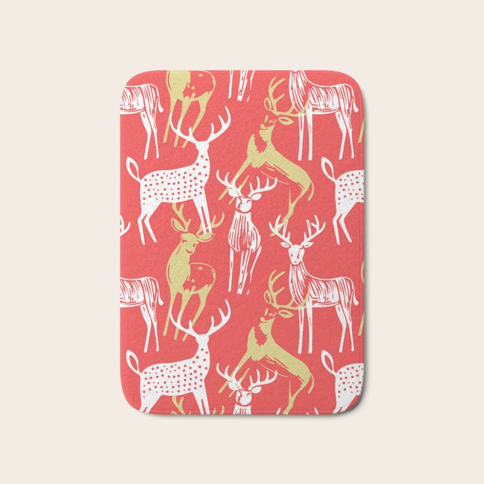 Red christmas reindeer animal pattern Bath Mat Gallery Image 1