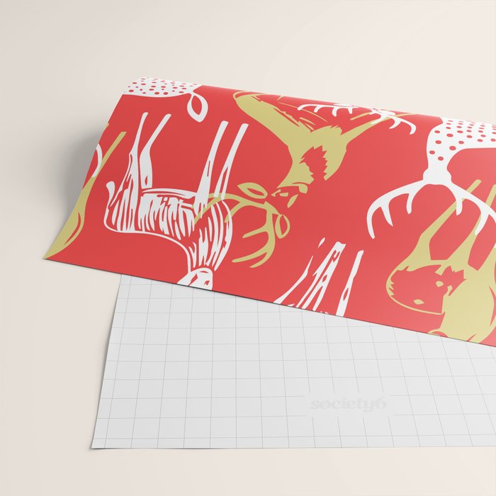 Red christmas reindeer animal pattern Wrapping Paper Gallery Image 2