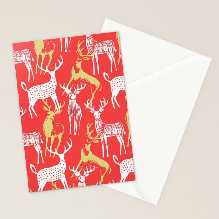 Red christmas reindeer animal pattern Stationery Card Gallery Image 2