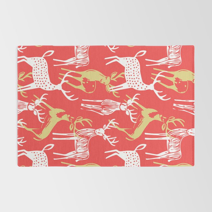 Red christmas reindeer animal pattern Rug Gallery Image 2