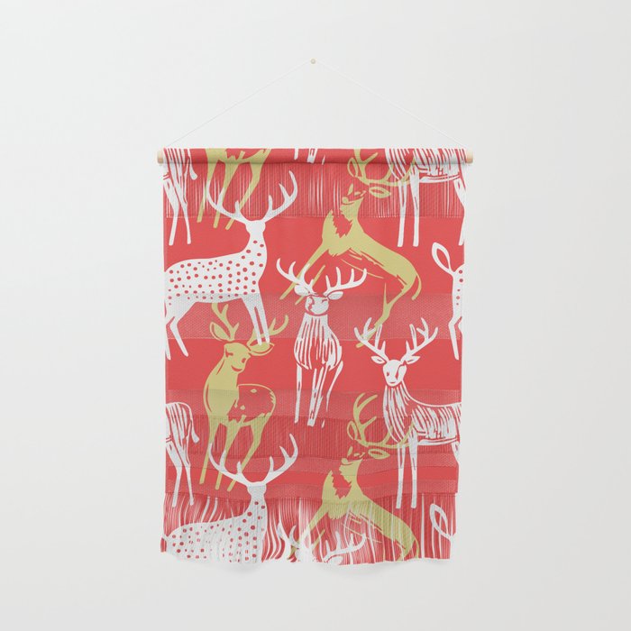 Red christmas reindeer animal pattern Wall Hanging Gallery Image 1
