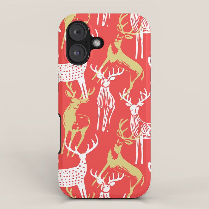 Red christmas reindeer animal pattern iPhone Case Gallery Image 1