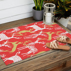 Red christmas reindeer animal pattern Outdoor Rug Gallery Image 2