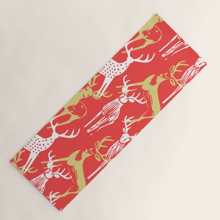 Red christmas reindeer animal pattern Yoga Mat Gallery Image 1
