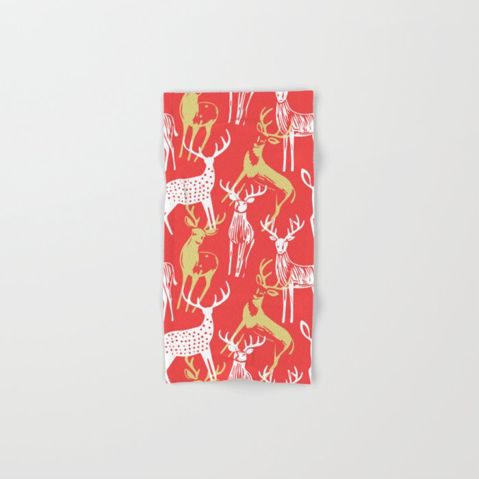 Red christmas reindeer animal pattern Bath Towel Gallery Image 1