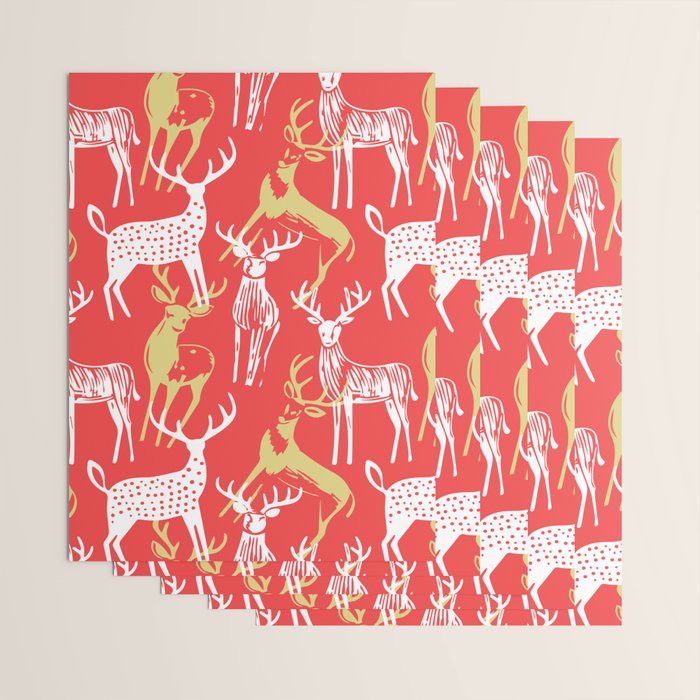 Red christmas reindeer animal pattern Wrapping Paper Gallery Image 3