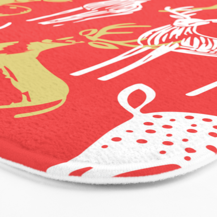 Red christmas reindeer animal pattern Bath Mat Gallery Image 3