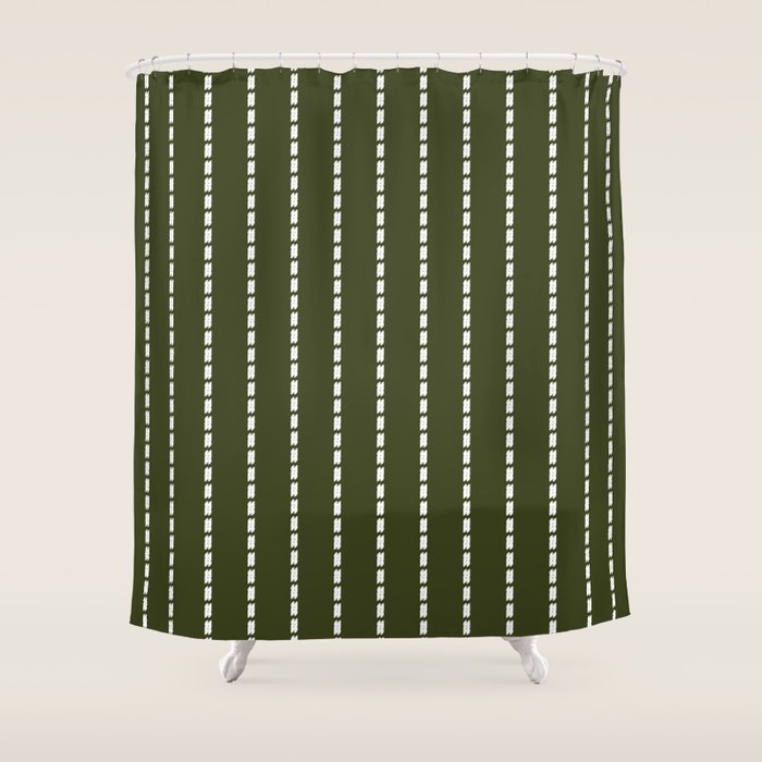 Dashed Lines (Olive Green) Shower Curtain Gallery Image 1