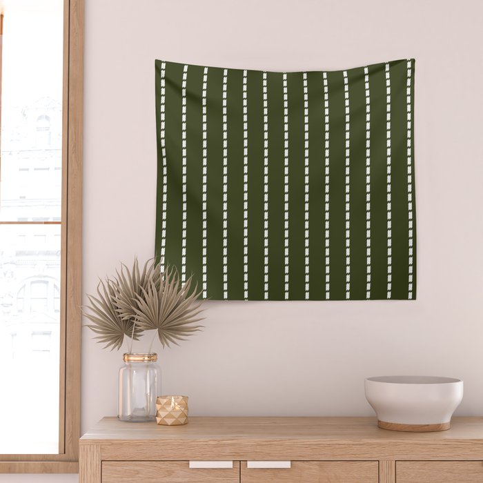 Dashed Lines (Olive Green) Wall Tapestry Gallery Image 2